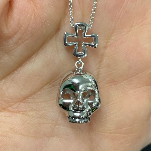 Sterling Silver Rhodium Plated Skull Pendant 2pc - Picture 3 of 6
